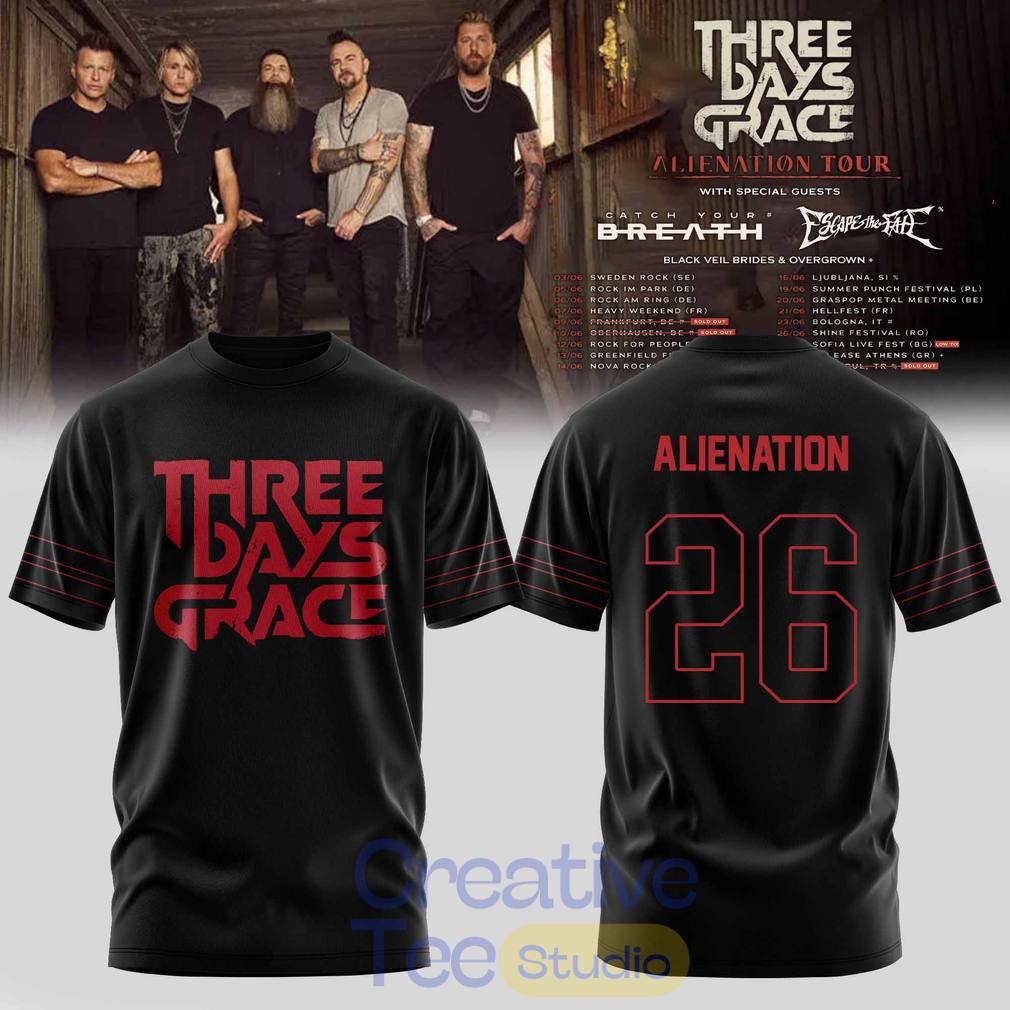 Three Days Grace Alienation Tour 2026 T-Shirt Three Days Grace Alienation Tour 2026 T-Shirt