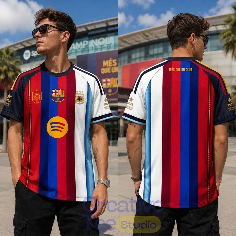 Argentina x Spain x Barcelona 2026 World Cup Half And Half Jersey Shirt Special Edition Argentina x Spain x Barcelona 2026 World Cup Half And Half Jersey Shirt Special Edition