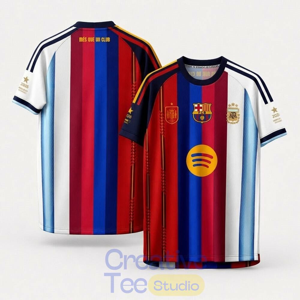 Argentina x Spain x Barcelona 2026 World Cup Half And Half Jersey Shirt Special Edition Argentina x Spain x Barcelona 2026 World Cup Half And Half Jersey Shirt Special Edition