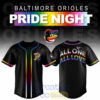 Baltimore Orioles Pride Night ‘All One All Love’ Rainbow Black T-Shirt