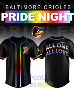 Baltimore Orioles Pride Night ‘All One All Love’ Rainbow Black T-Shirt