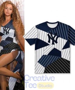 Beyonce Inspired NY Yankees Patchwork Shirt Pinstripe Graphic T-Shirt