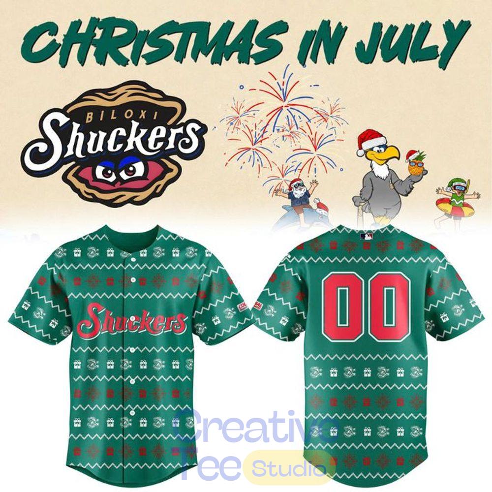 Biloxi Shuckers x Christmas In July 2026 Baseball Jersey Biloxi Shuckers x Christmas In July 2026 Baseball Jersey