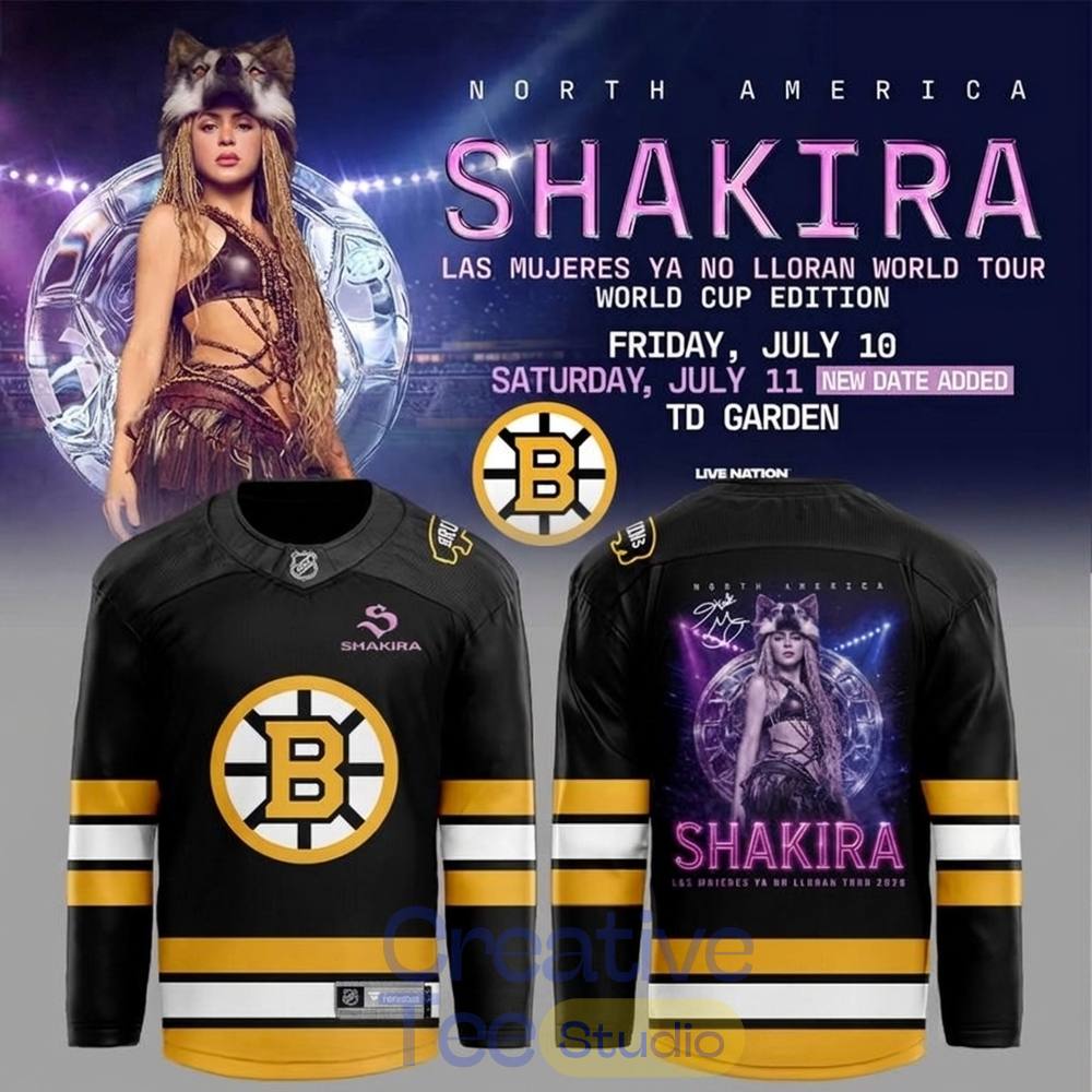 Boston Bruins x Shakira Las Mujeres Ya No Lloran World Tour 2026 Hockey Jersey Boston Bruins x Shakira Las Mujeres Ya No Lloran World Tour 2026 Hockey Jersey