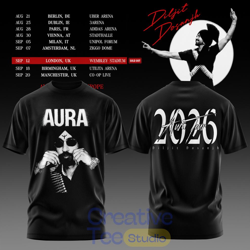 Diljit Dosanjh’s Aura World Tour 2026 Black Edition Tee Diljit Dosanjh’s Aura World Tour 2026 Black Edition Tee