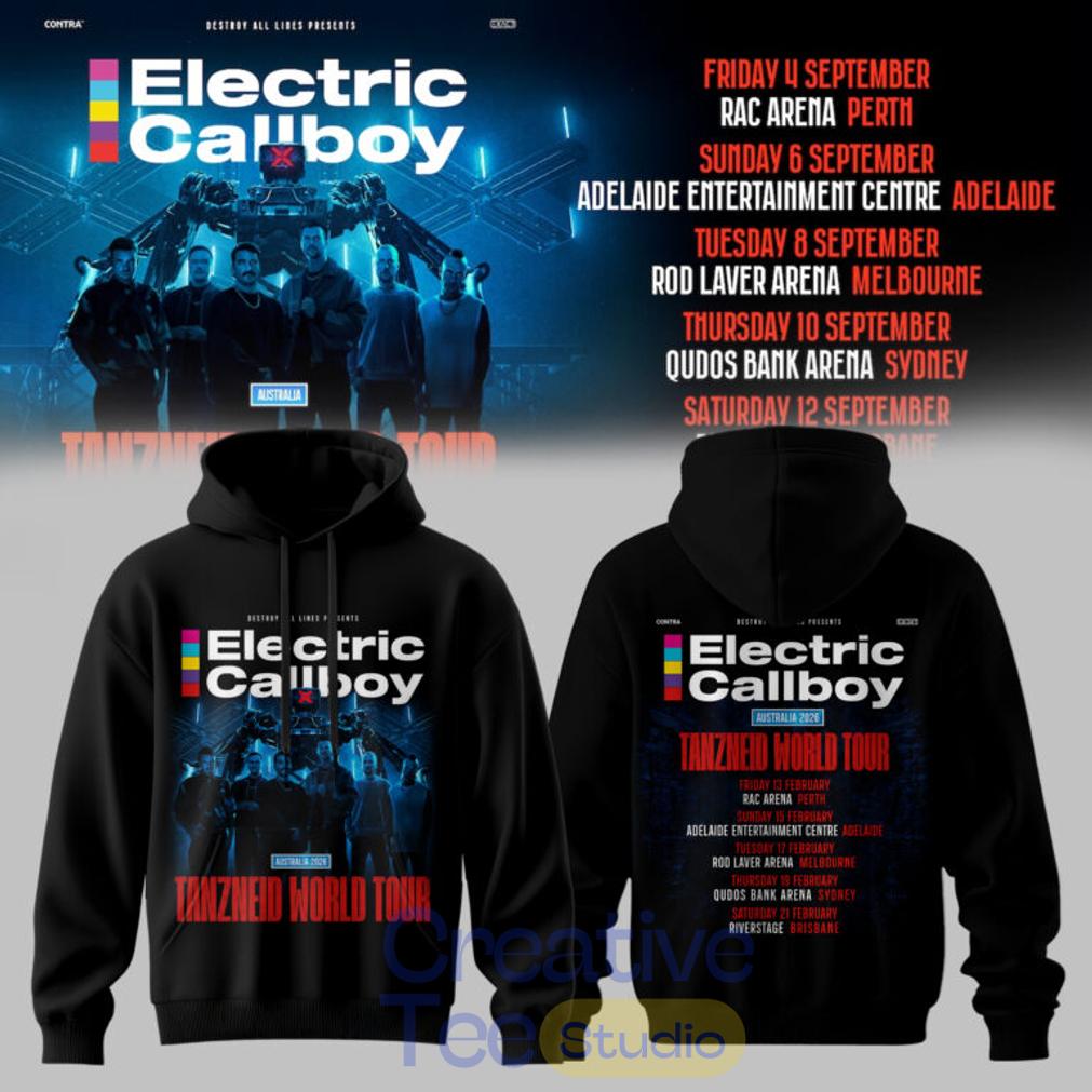 Electric Callboy TANZNEID World Tour – Australia 2026 Limited Black Tee Hoodie Electric Callboy TANZNEID World Tour – Australia 2026 Limited Black Tee Hoodie