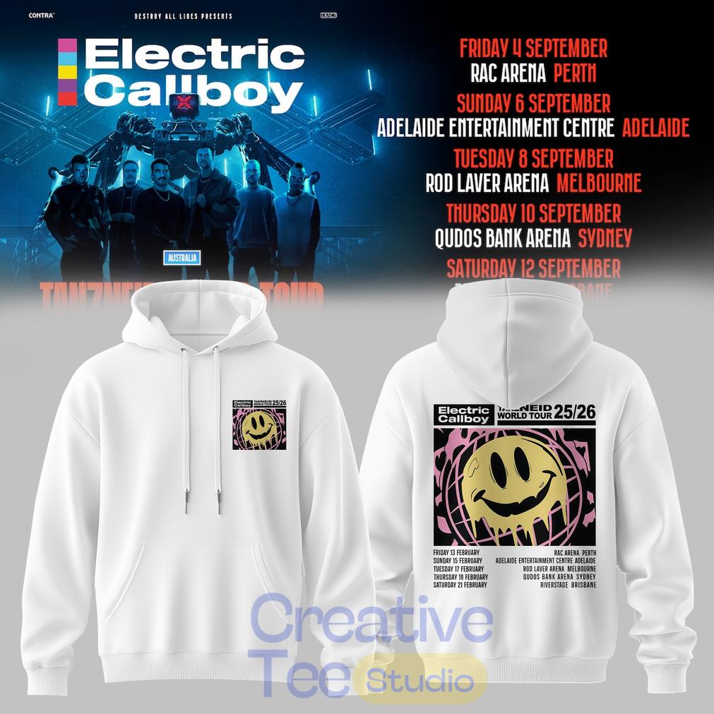 Electric Callboy TANZNEID World Tour – Australia 2026 Limited White Tee Hoodie Electric Callboy TANZNEID World Tour – Australia 2026 Limited White Tee Hoodie