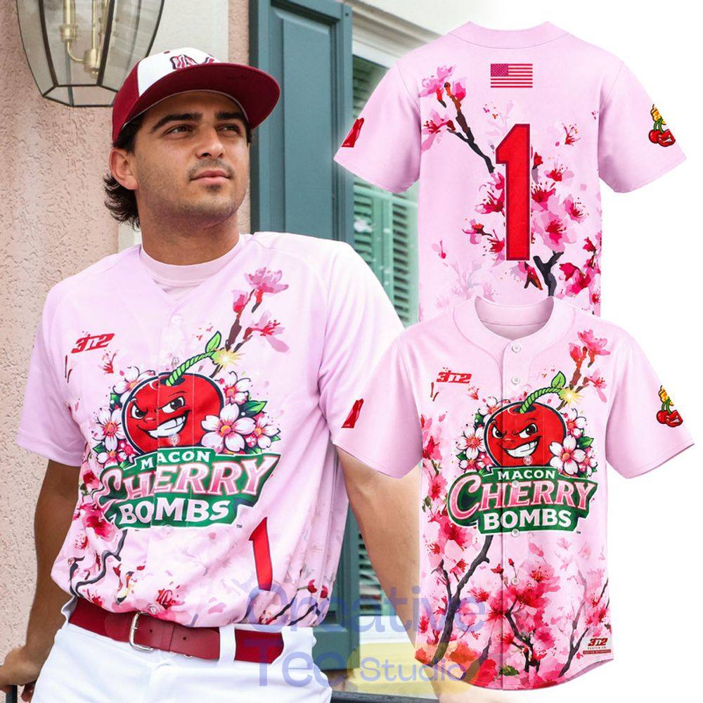 Macon Bacon x Cherry Bombs 2026 Limited Edition Baseball Jersey Macon Bacon x Cherry Bombs 2026 Limited Edition Baseball Jersey