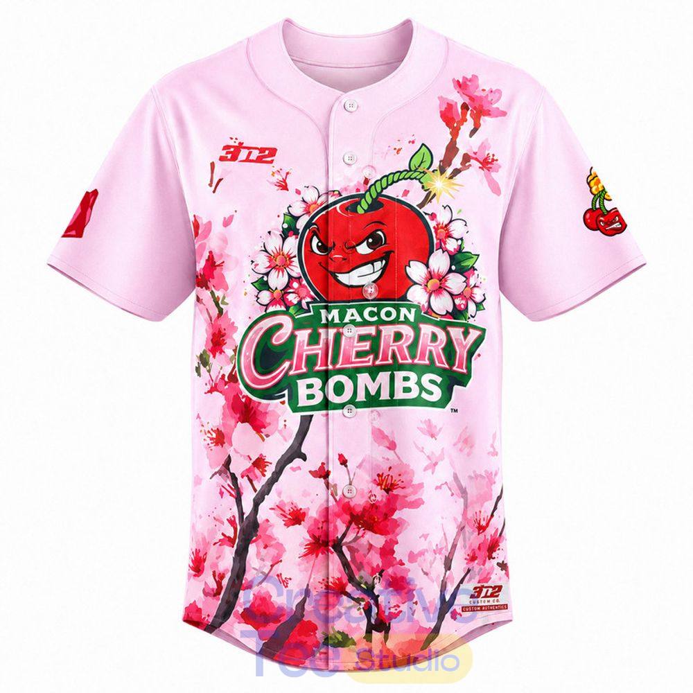 Macon Bacon x Cherry Bombs 2026 Limited Edition Baseball Jersey Macon Bacon x Cherry Bombs 2026 Limited Edition Baseball Jersey
