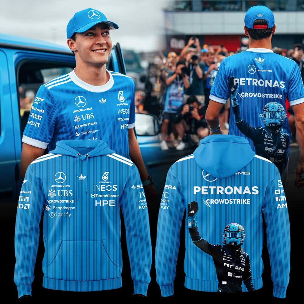 Mercedes-AMG PETRONAS F1 Team: Confidently striding alongside George Russell. Hoodie Mercedes-AMG PETRONAS F1 Team: Confidently striding alongside George Russell. Hoodie