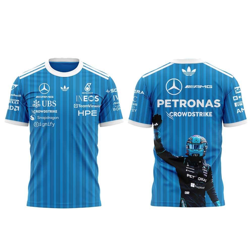 Mercedes-AMG PETRONAS F1 Team: Confidently striding alongside George Russell. Shirt Mercedes-AMG PETRONAS F1 Team: Confidently striding alongside George Russell. Shirt
