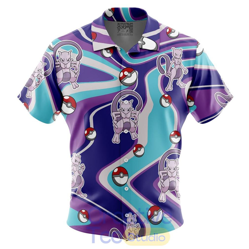 Mewtwo Trippy Pattern Short Sleeve Button Up Hawaiian Shirt Mewtwo Trippy Pattern Short Sleeve Button Up Hawaiian Shirt