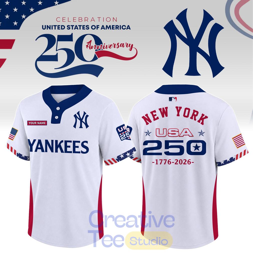 New York Yankees 250 Anniversary Two Button Baseball Jersey New York Yankees 250 Anniversary Two Button Baseball Jersey