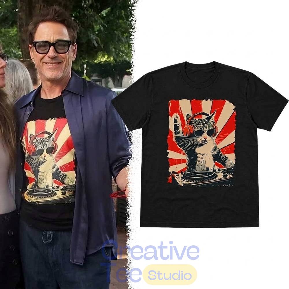 Robert Downey Jr At East Hampton The Invite DJ Cat Wearing Headphones Shirt Robert Downey Jr At East Hampton The Invite DJ Cat Wearing Headphones Shirt