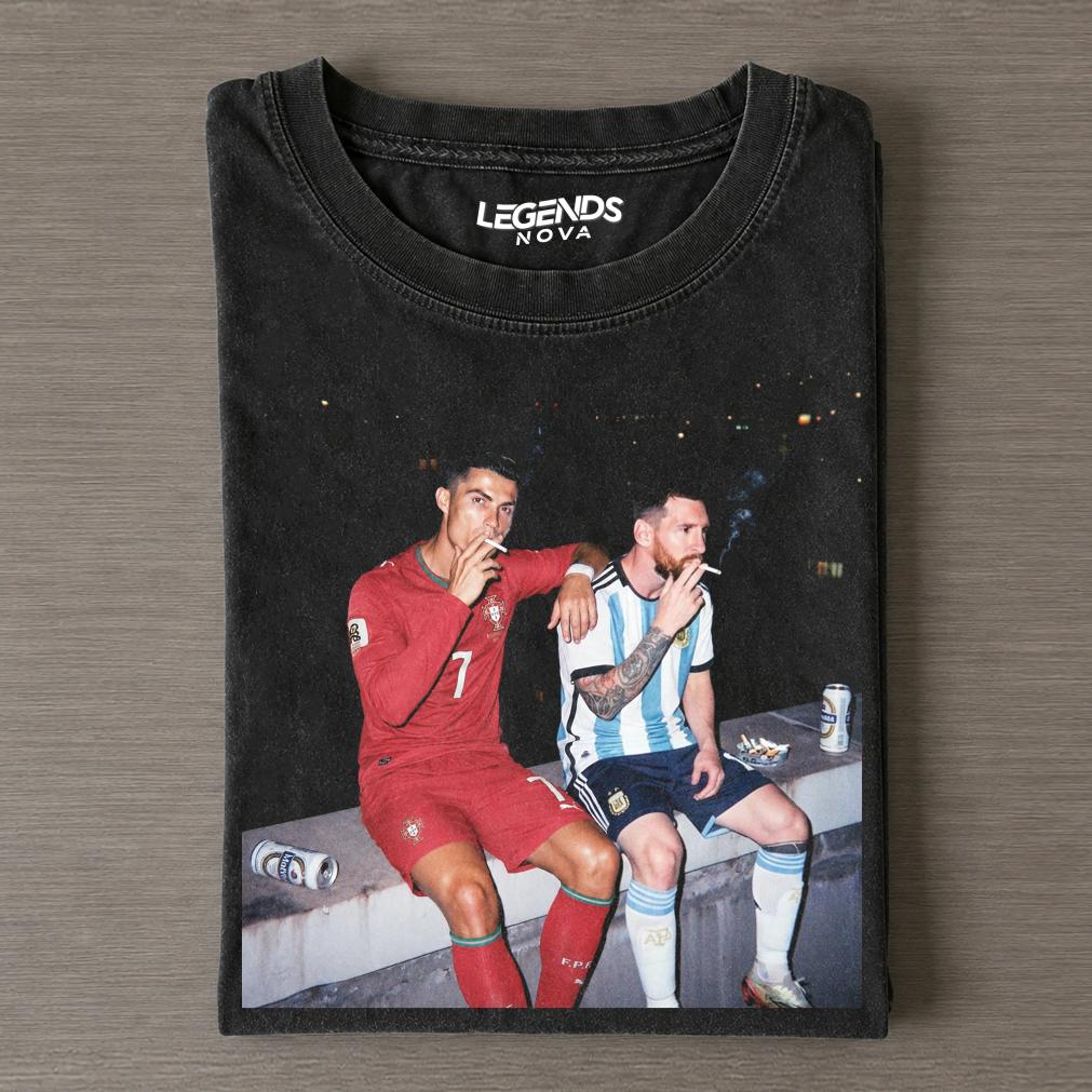 Ronaldo and Messi Classic Retro Soccer Smoke Tee Ronaldo and Messi Classic Retro Soccer Smoke Tee