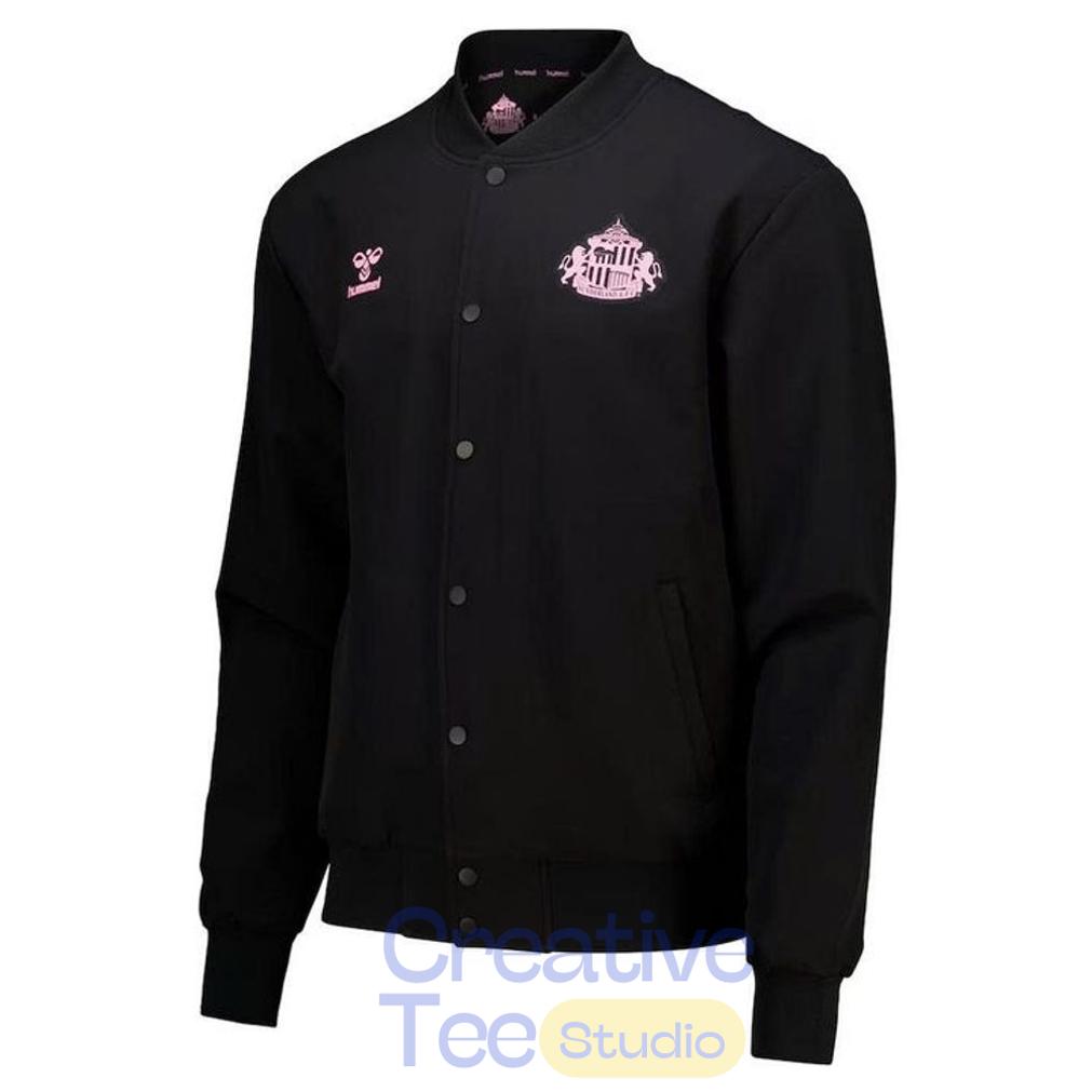 Sunderland x Elvis Hummel Away Matchday Black Varsity Jacket Sunderland x Elvis Hummel Away Matchday Black Varsity Jacket