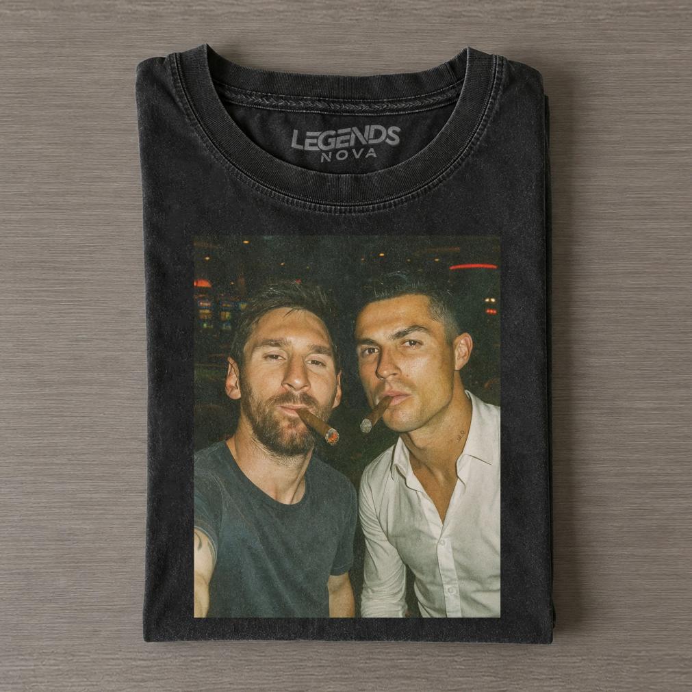 Vintage Messi & Ronaldo Cigar Selfie Two GOATs T-Shirt Vintage Messi & Ronaldo Cigar Selfie Two GOATs T-Shirt