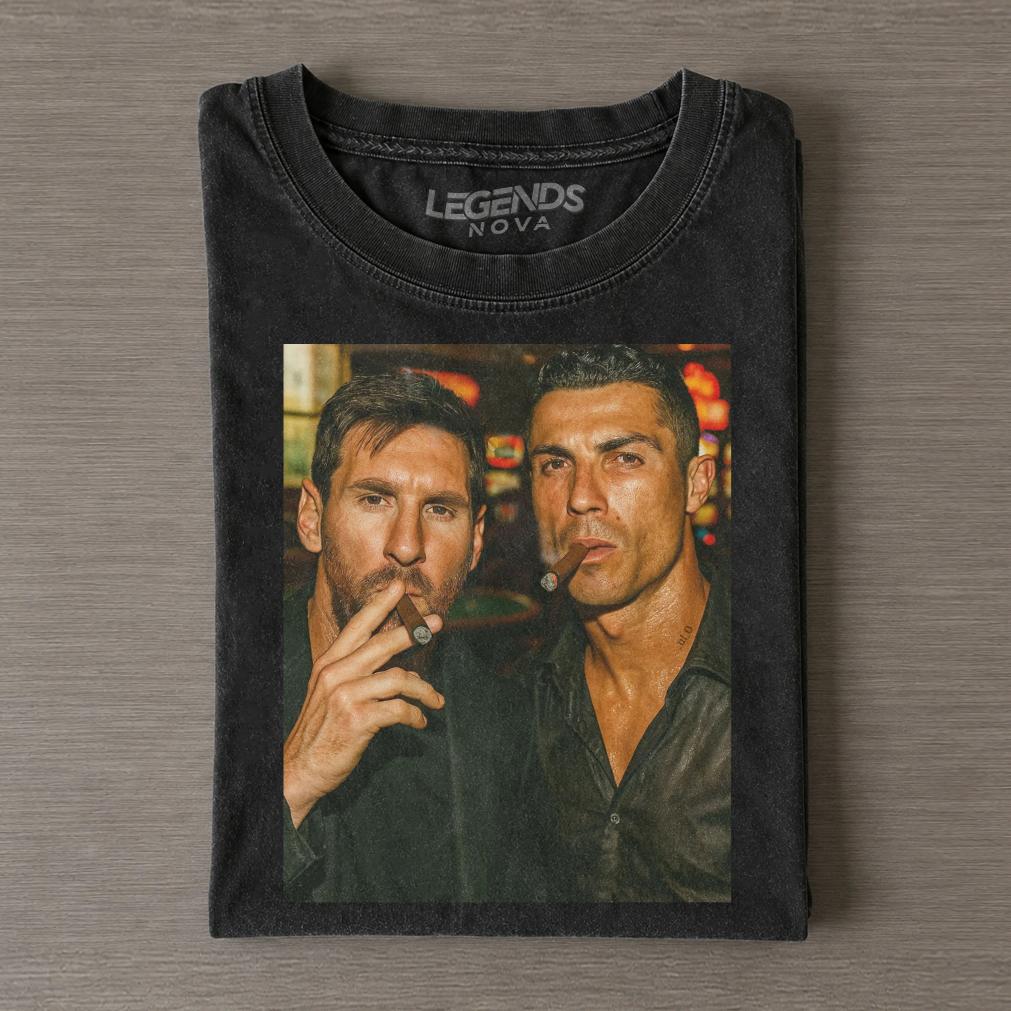 Vintage Messi & Ronaldo Cigar Selfie Two GOATs T-Shirt Vintage Messi & Ronaldo Cigar Selfie Two GOATs T-Shirt