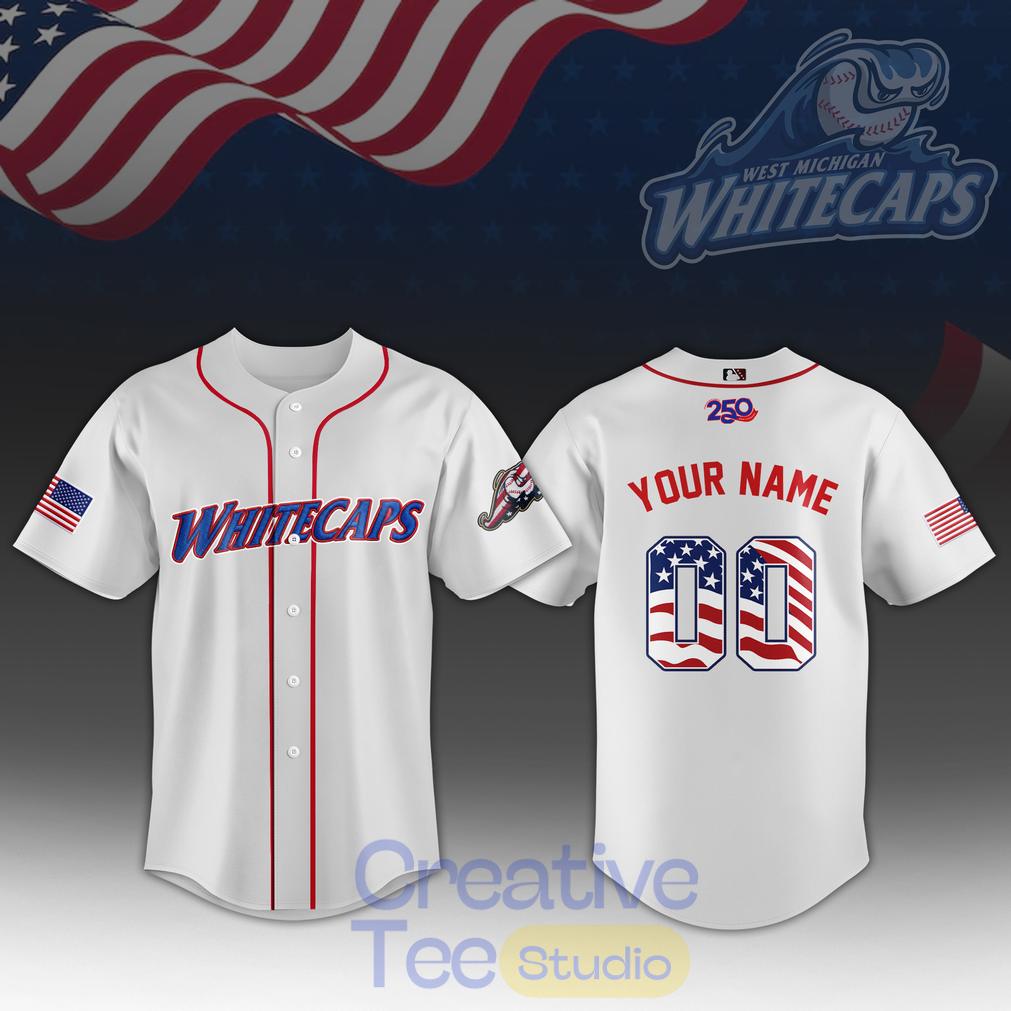 West Michigan Whitecaps 250th Anniversary 4th of July Jersey West Michigan Whitecaps 250th Anniversary 4th of July Jersey
