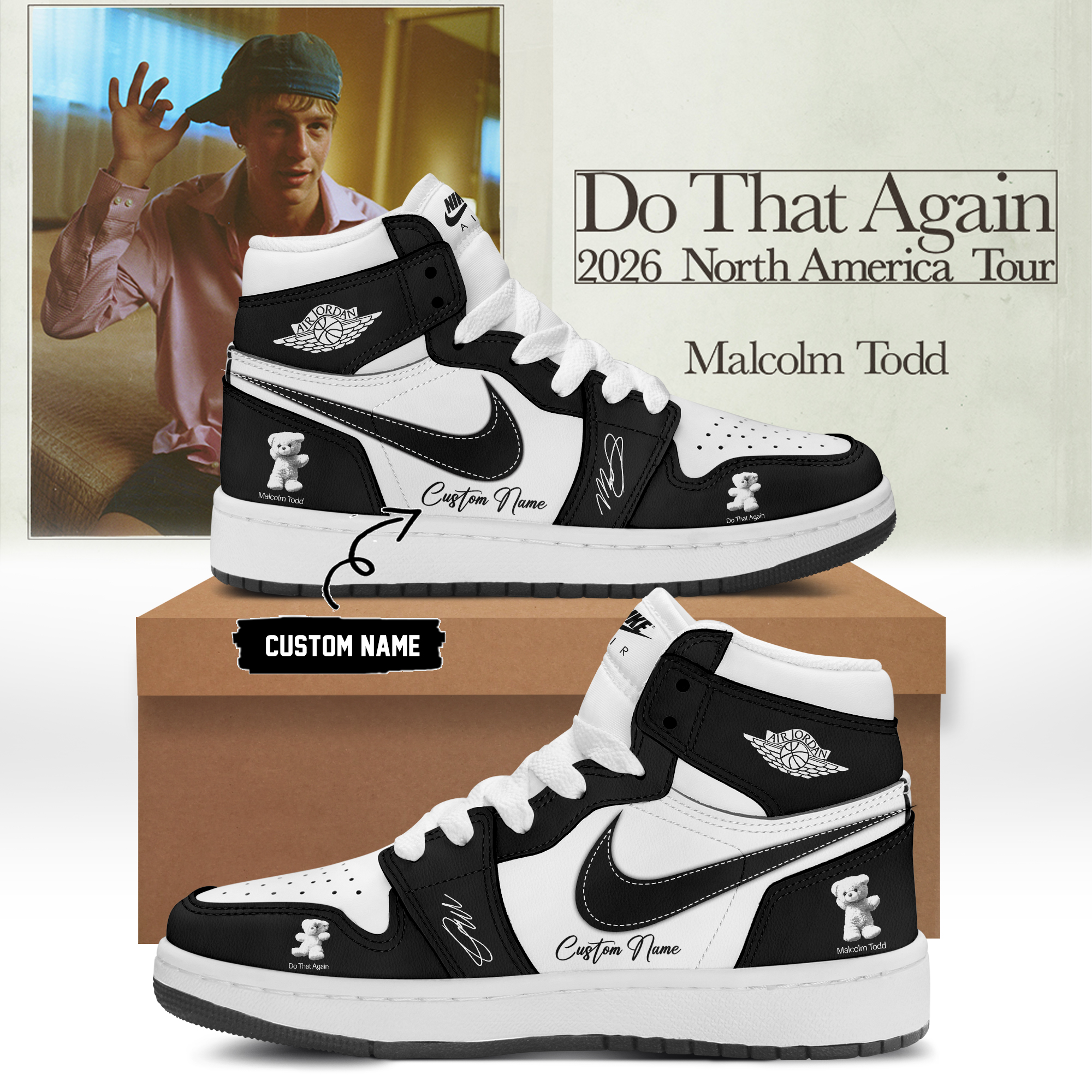 Malcolm Todd Do That Again Tour 2026 Custom AJ1 Shoes v4 Malcolm Todd Do That Again Tour 2026 Custom AJ1 Shoes v4