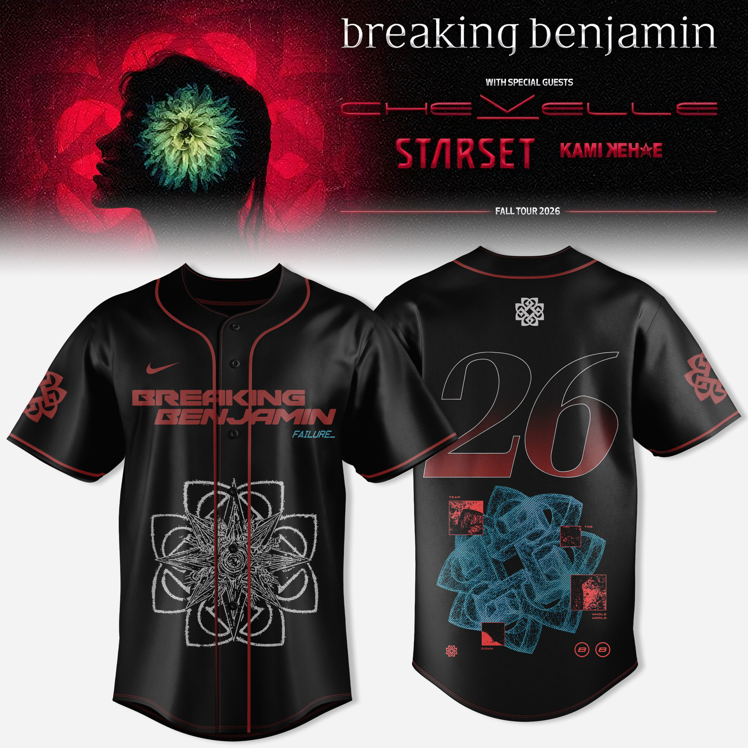 Breaking Benjamin American Tour 2026 3D All-Over Print Baseball Jersey Breaking Benjamin American Tour 2026 3D All-Over Print Baseball Jersey