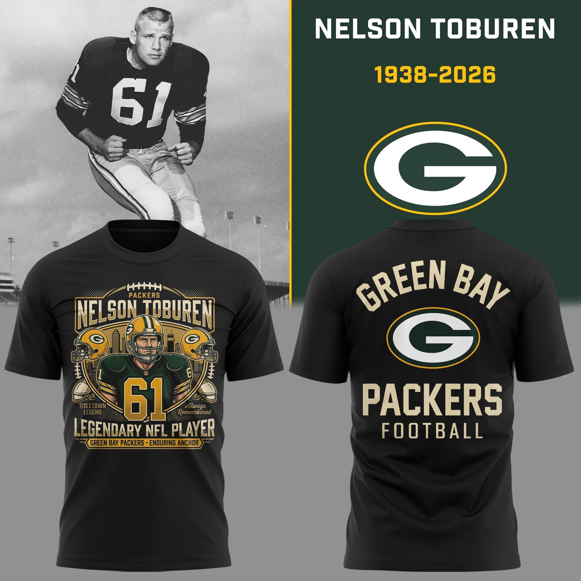 Black Shirt Nelson Toburen Green Bay Packers – Thank You For Memories T-Shirt Black Shirt Nelson Toburen Green Bay Packers – Thank You For Memories T-Shirt