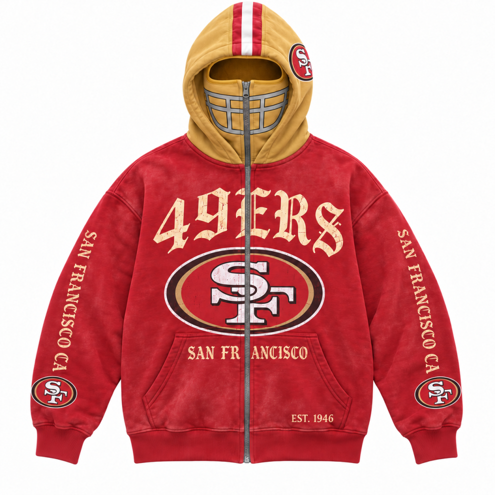 Limited Edition full-face zip-up hood featuring football helmet grill graphics Hoodie Limited Edition full-face zip-up hood featuring football helmet grill graphics Hoodie
