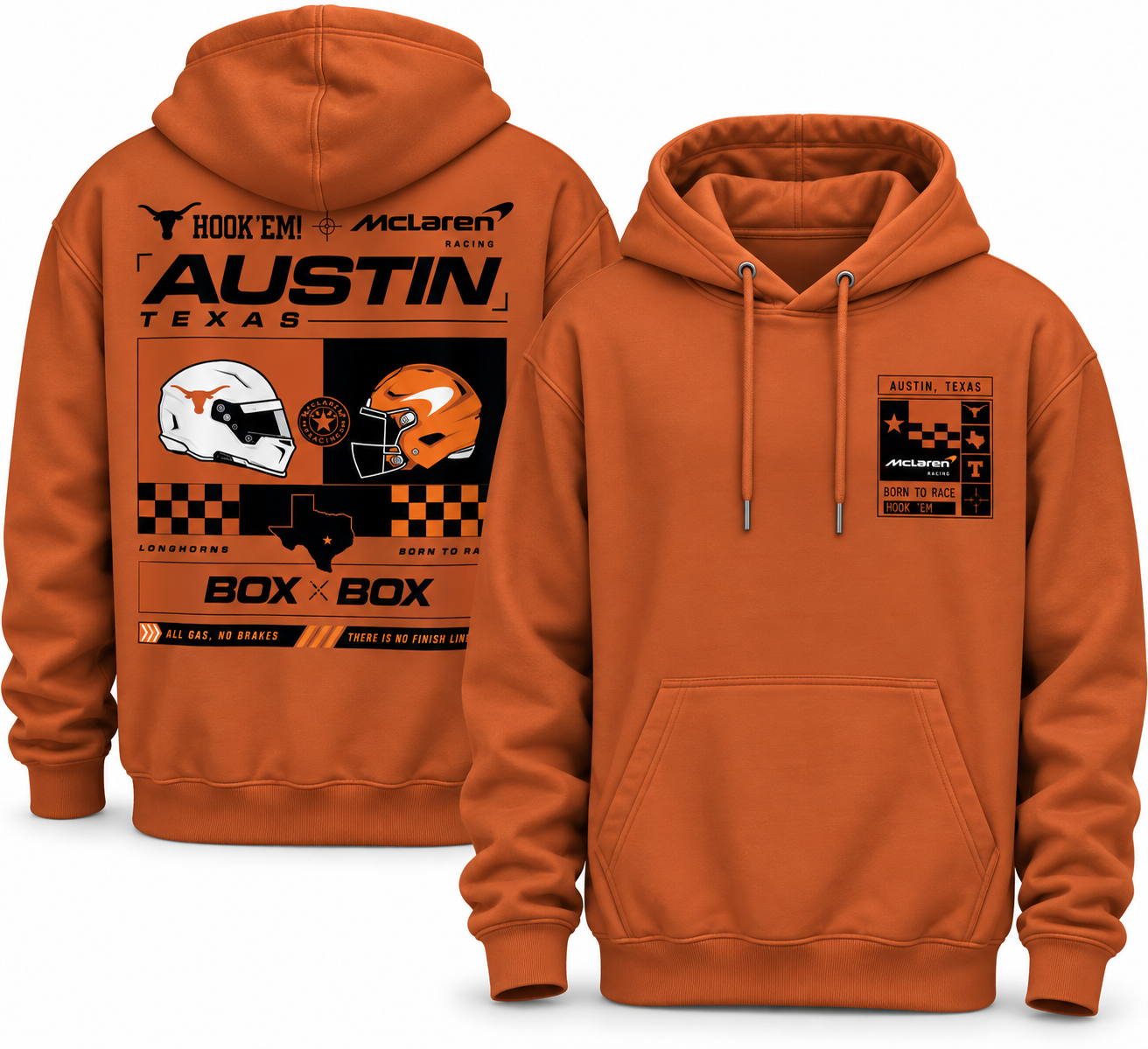 The limited-edition Texas Longhorns x McLaren hoodie comes in 3 colors The limited-edition Texas Longhorns x McLaren hoodie comes in 3 colors