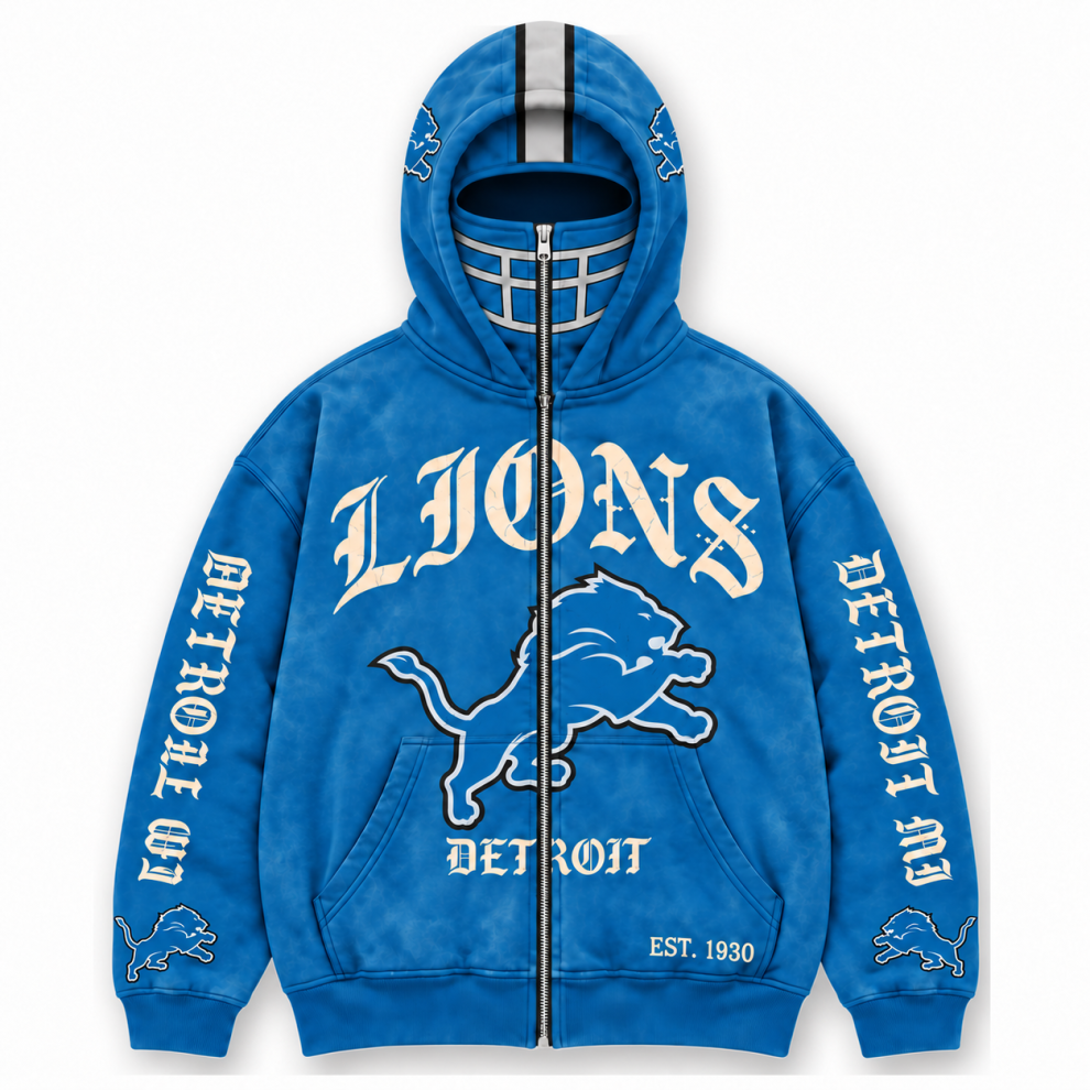 Limited Edition full-face zip-up hood featuring football helmet grill graphics Hoodie Limited Edition full-face zip-up hood featuring football helmet grill graphics Hoodie
