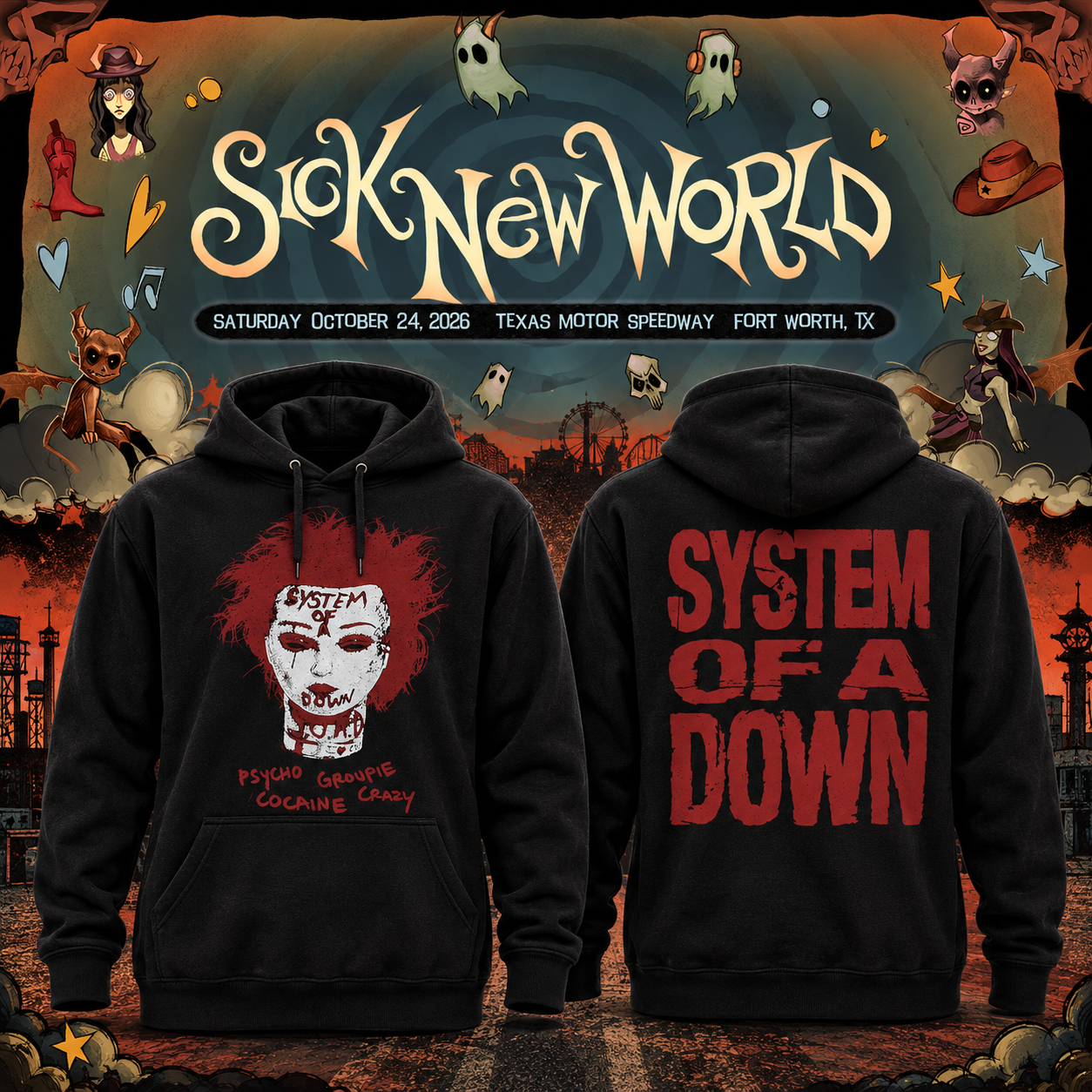 Limited Edition SOAD Sick New World Texas 2026 Hoodie Limited Edition SOAD Sick New World Texas 2026 Hoodie
