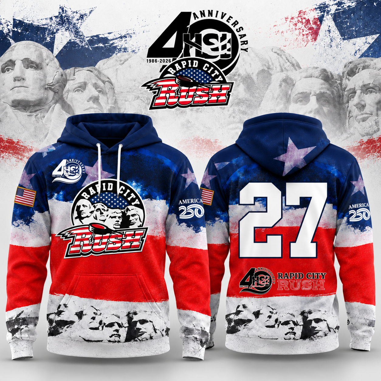 Limited Edition Rapid City Rush 2026 USA Patriot Night Hoodie Limited Edition Rapid City Rush 2026 USA Patriot Night Hoodie