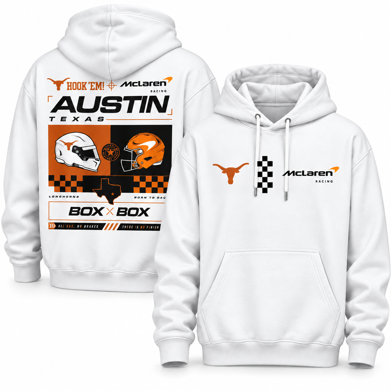 The limited-edition Texas Longhorns x McLaren hoodie comes in 3 colors The limited-edition Texas Longhorns x McLaren hoodie comes in 3 colors