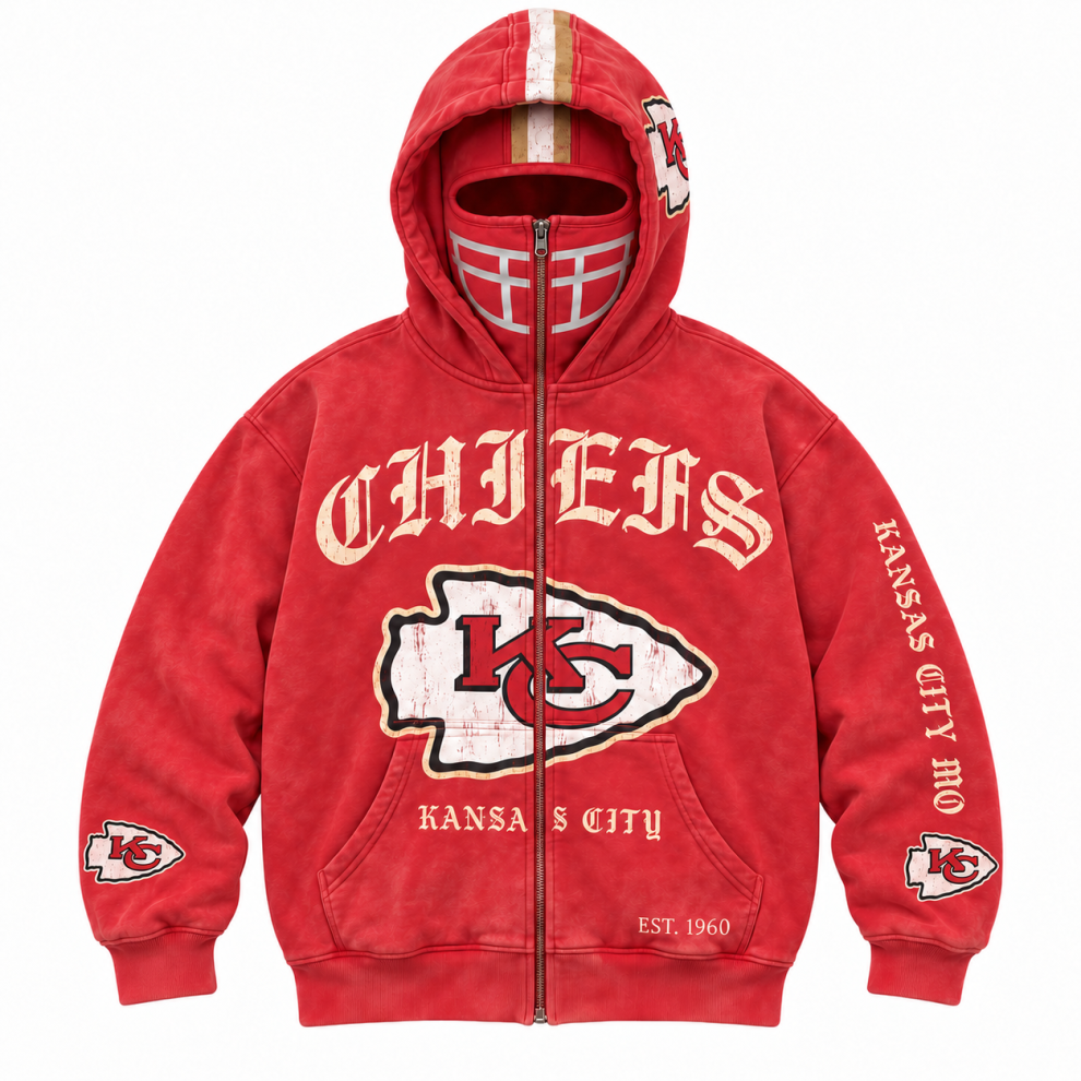 Limited Edition full-face zip-up hood featuring football helmet grill graphics Hoodie Limited Edition full-face zip-up hood featuring football helmet grill graphics Hoodie