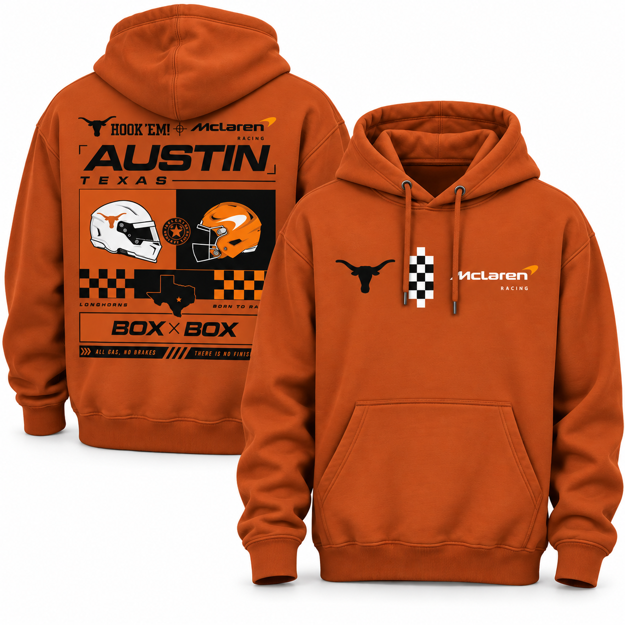 The limited-edition Texas Longhorns x McLaren hoodie comes in 3 colors The limited-edition Texas Longhorns x McLaren hoodie comes in 3 colors