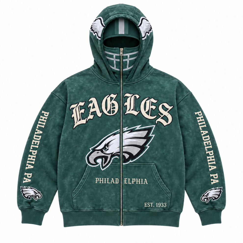 Limited Edition full-face zip-up hood featuring football helmet grill graphics Hoodie Limited Edition full-face zip-up hood featuring football helmet grill graphics Hoodie