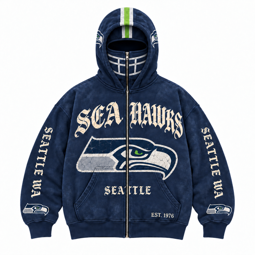 Limited Edition full-face zip-up hood featuring football helmet grill graphics Hoodie Limited Edition full-face zip-up hood featuring football helmet grill graphics Hoodie